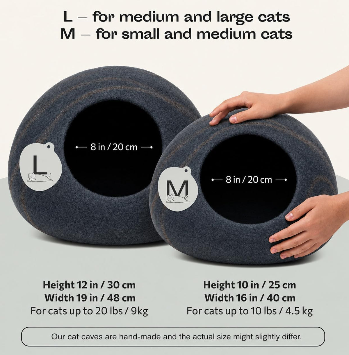 Cat Cave - Merino Wool Bed for Indoor Cats (Slate Grey, Large)